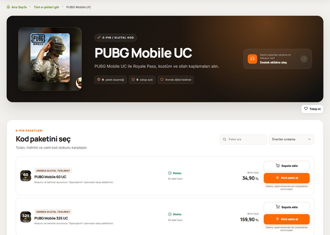 Pubg Mobile ürün sayfası – LunoraGame