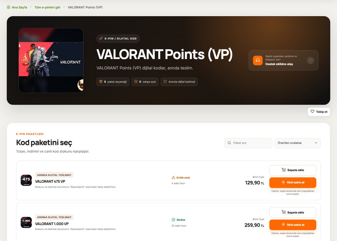 Valorant ürün sayfası – LunoraGame